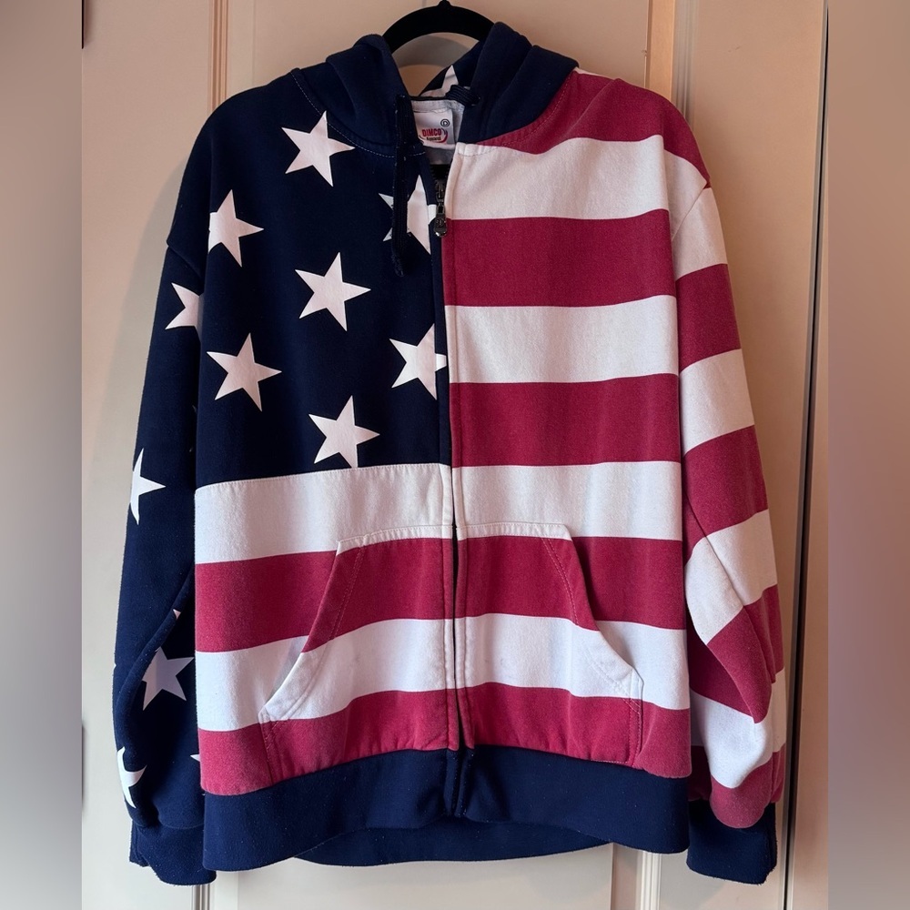 American Flag Dimco  Men Hooded Zip-Up Sweatshirt - Navy, Red & White Size L